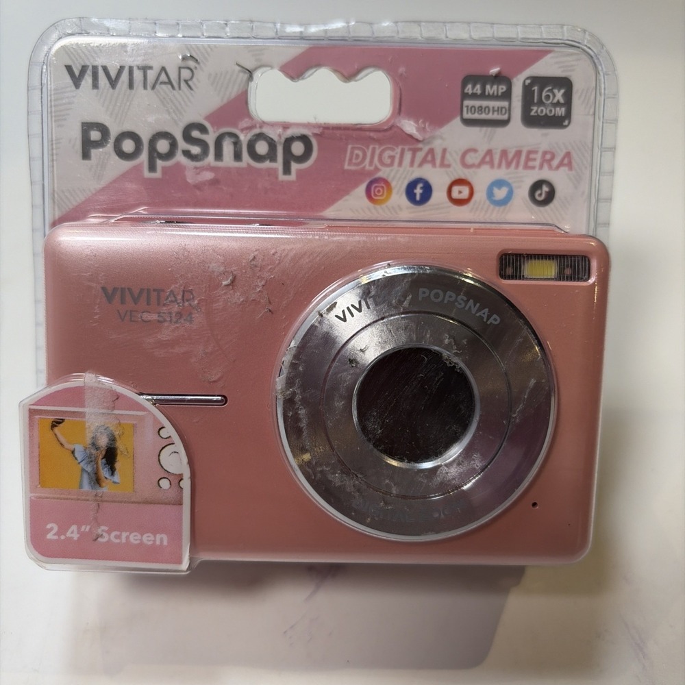 Vivitar PopSnap Digital Camera 44MP 1080HD‎ 16x Zoom Pink 2.4in Screen VEC S124